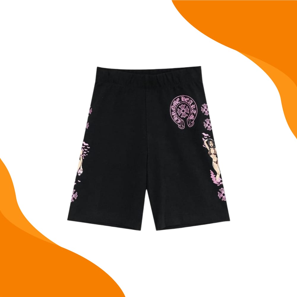 Black Chrome Heart Shorts