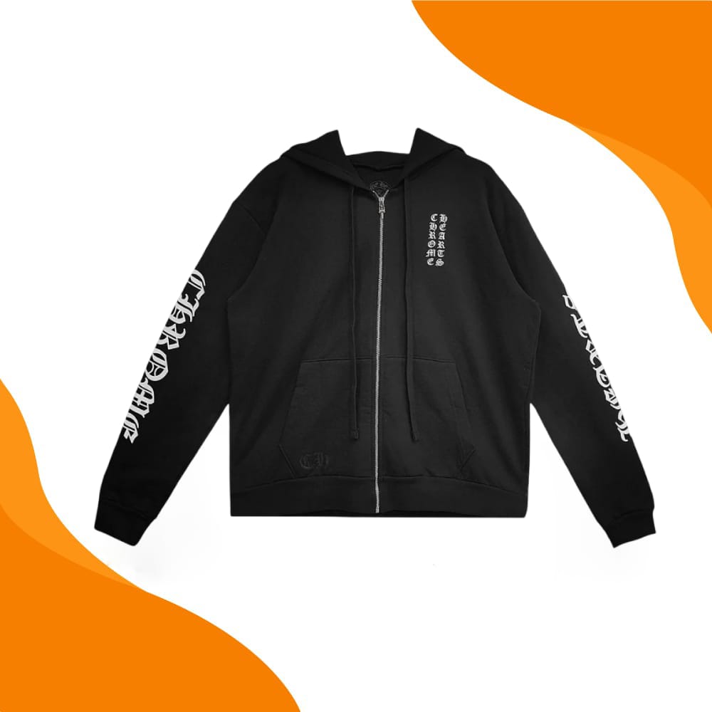 Chrome Hearts Vertical Logo Zip Up Hoodie