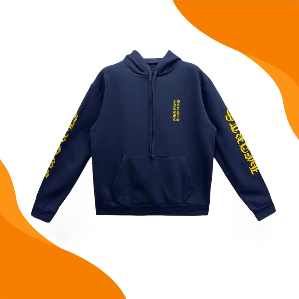 Chrome Hearts Yellow Script Sleeve Navy Hoodie