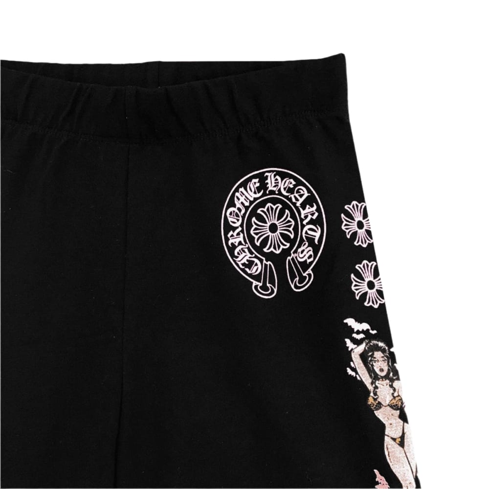 Black Chrome Heart Shorts