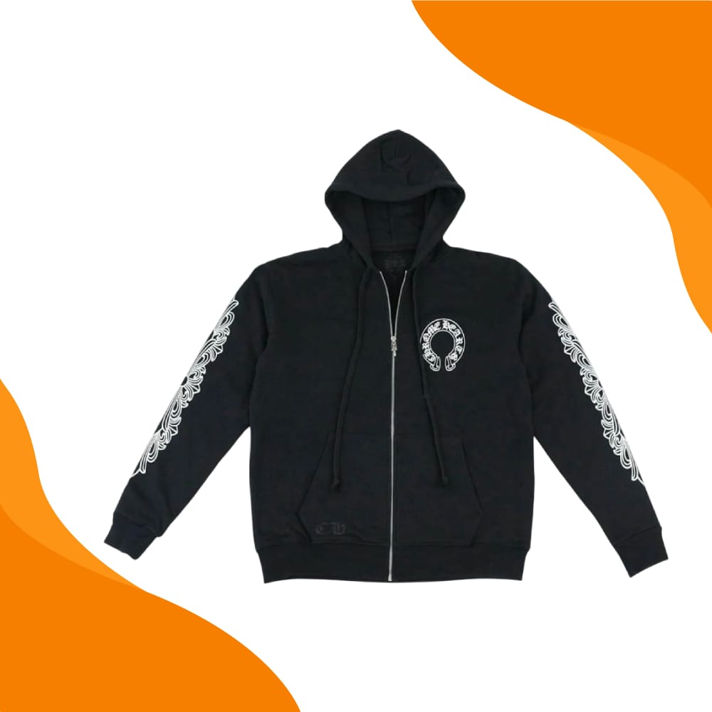 Chrome Hearts Horseshoe Floral Cross Sleeve Zip Up Hoodie