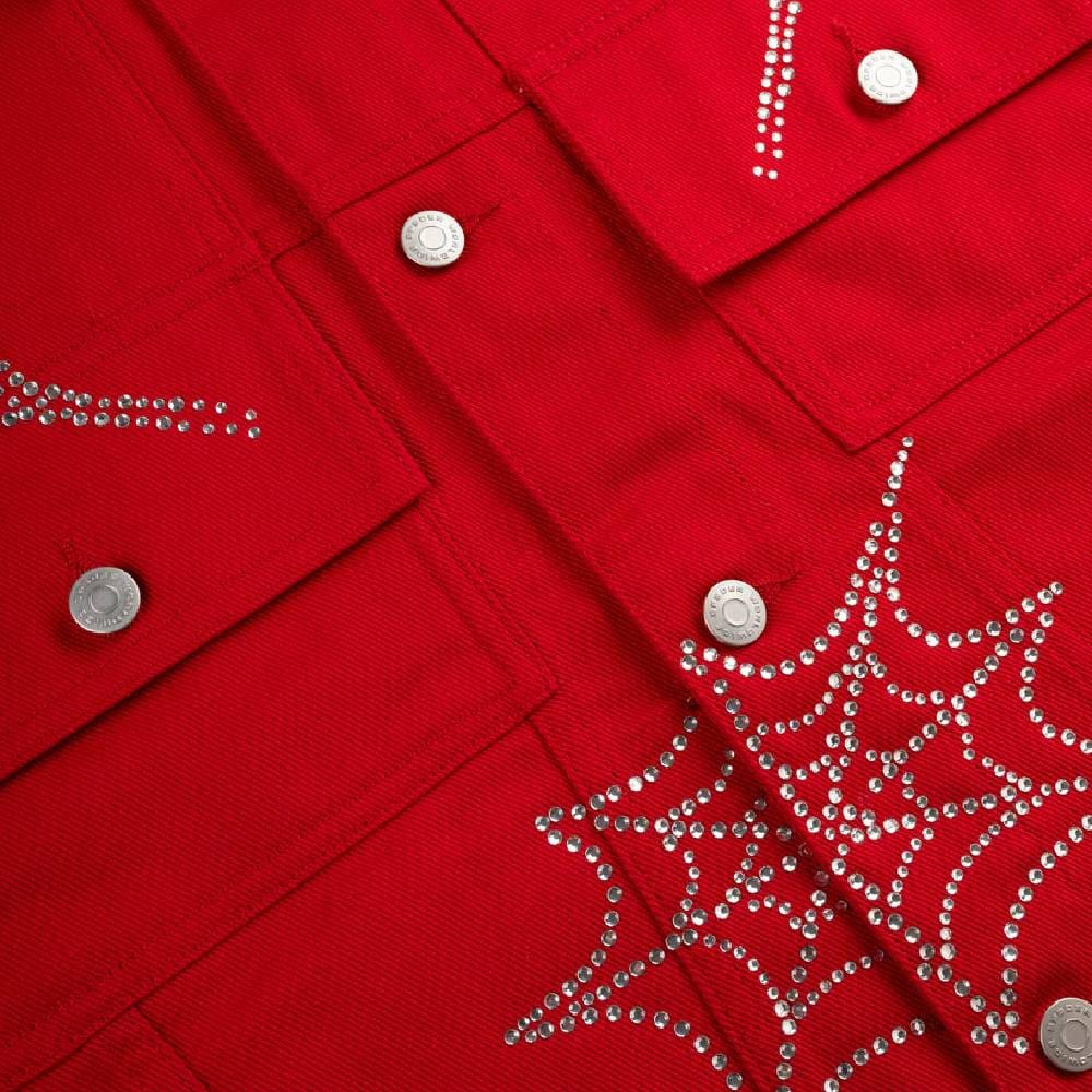 Sp5der Red Web Denim Cropped Trucker Jacket