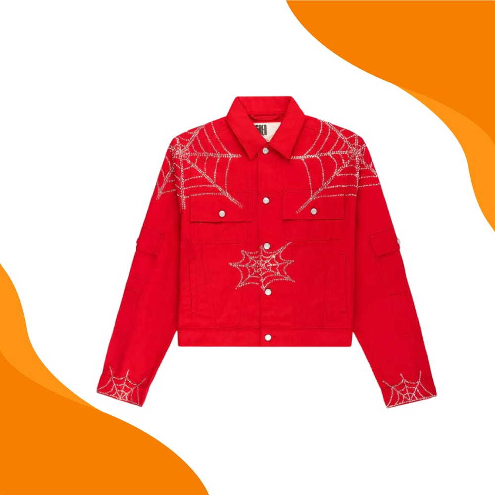 Sp5der Red Web Denim Cropped Trucker Jacket