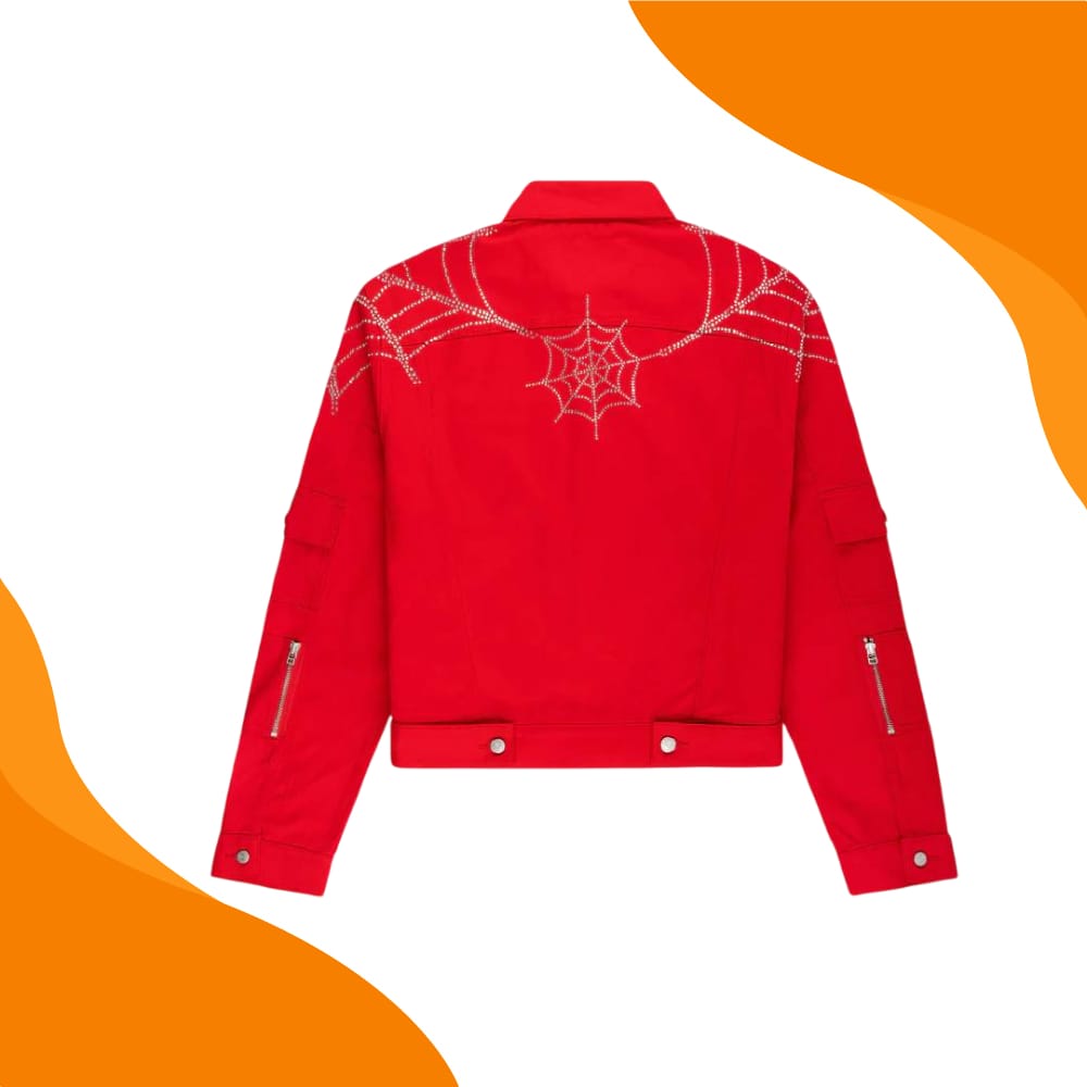 Sp5der Red Web Denim Cropped Trucker Jacket